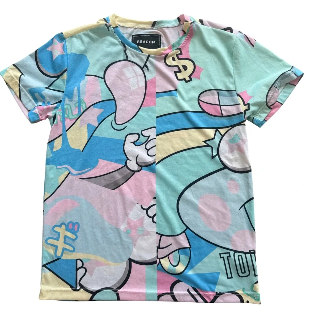 Reason Graphic Tee Mens Medium Multicolor Cartoon Pop Art Tokyo Streetwear Shirt